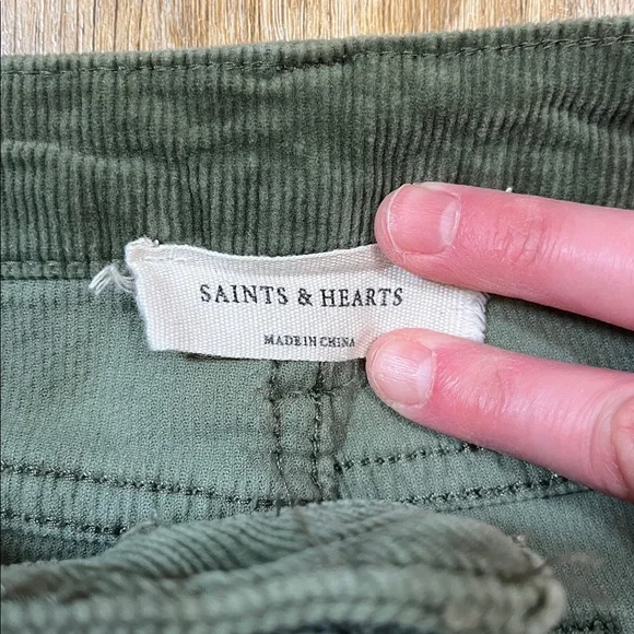 Saints & Hearts Green Extreme Flare Corduroy Pants Large L Distressed Hem EUC - Picture 8 of 13